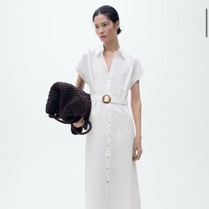Mango White Gold Buttoned Midi Dress